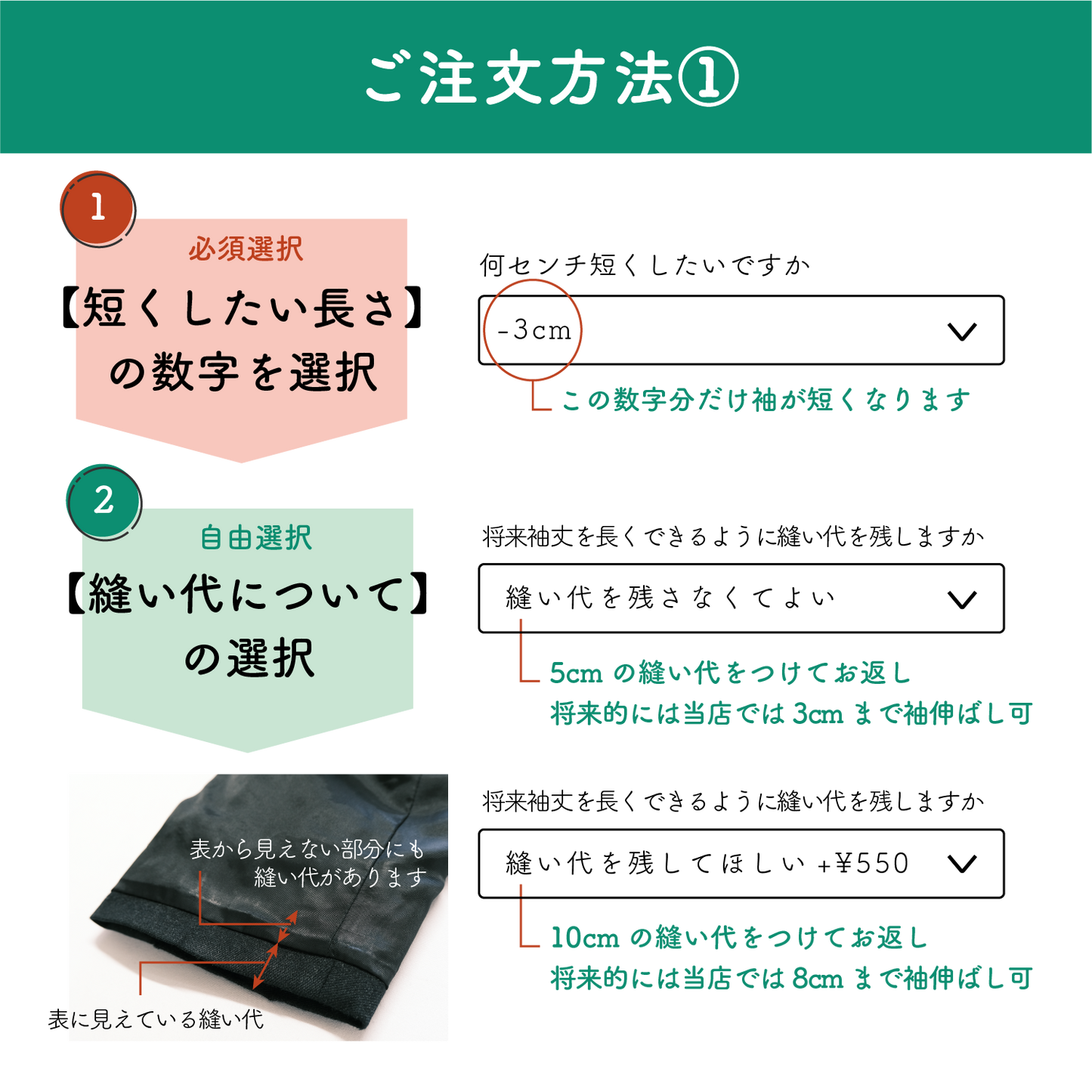 学生服ブレザー/学ラン:袖丈詰め