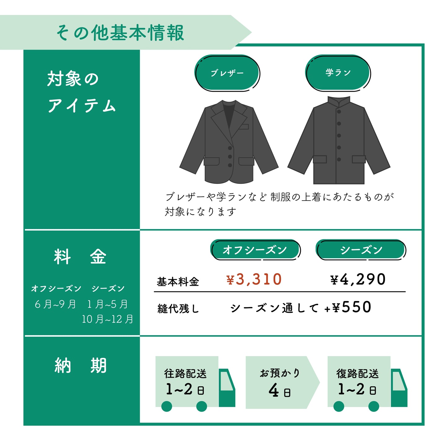 学生服ブレザー/学ラン:袖丈詰め
